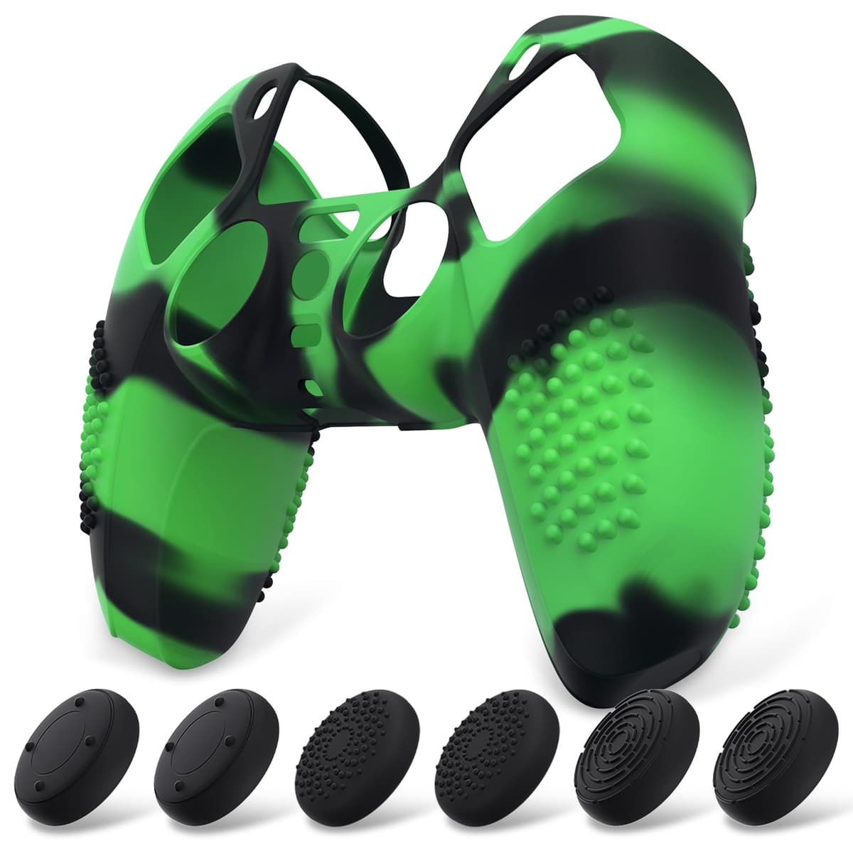 eXtremeRate PlayVital Funda de Silicona para ps5 Mando - Carcasa Protectora con 6 Tapas de Joysticks, Impermeable, Resistente y Antideslizante, Funda de Goma Suave, 3D Tachonado (Matcha Verde) — view 24