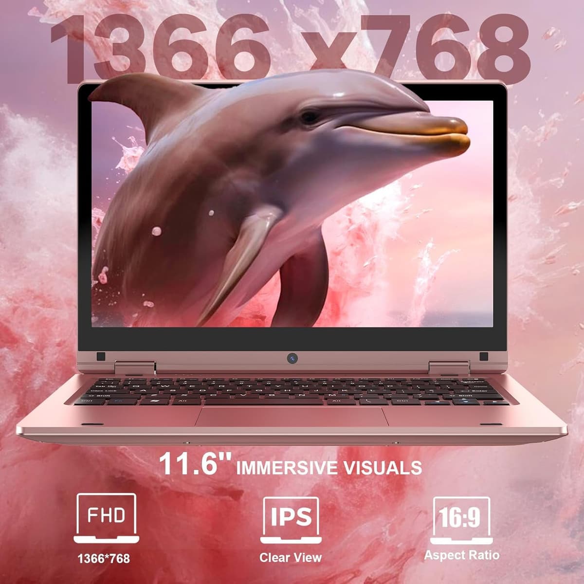 LEEDOW 11.6 inch Laptop 6GB RAM 128GB SSD, 360° Foldable Touchscreen Laptop Celeron N4020, Laptop Computer Support TF Card, 2.4G/5G Dual-Band WiFi, Bluetooth, USB 3.0 * 2 for Work, Education, Travel — view 4