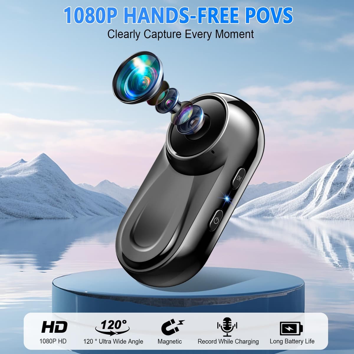 Thumb Action Camera 1080P, 512G Mini Body Camera with Magnetic & 360° Clip, Tiny Portable Vlogging Sports Cam Mount Anywhere, Hands-Free Video Recorder for Motorcycle/Travel/Bike(SD Card Not Included) — view 2