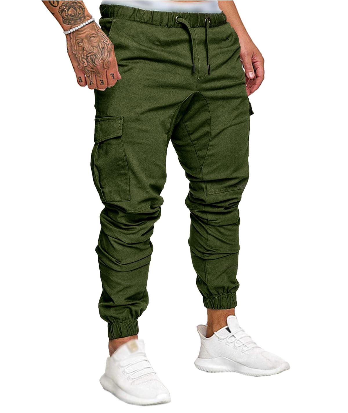 SOMTHRON Hombre Pantalón Cinturón de Cintura elástico Pantalones de chándal de algodón Largo Jogging Pantalones de Carga Deportiva de Talla Grande Jogger Slim Fit Pantalones — view 11