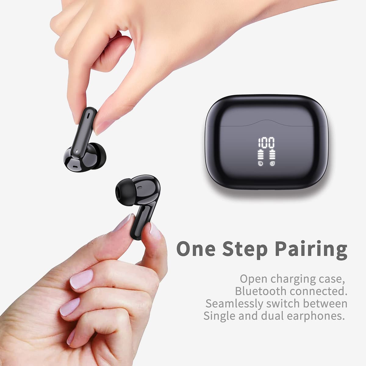 Wireless Earbuds, 2026 Bluetooth 5.4 Headphones in Ear with 4 ENC Noise Cancelling Mic, Wireless Earphones with HiFi Stereo, 40H Playtime, LED Display, Bluetooth Earbuds IP7 Waterproof, Light, USB-C — view 5