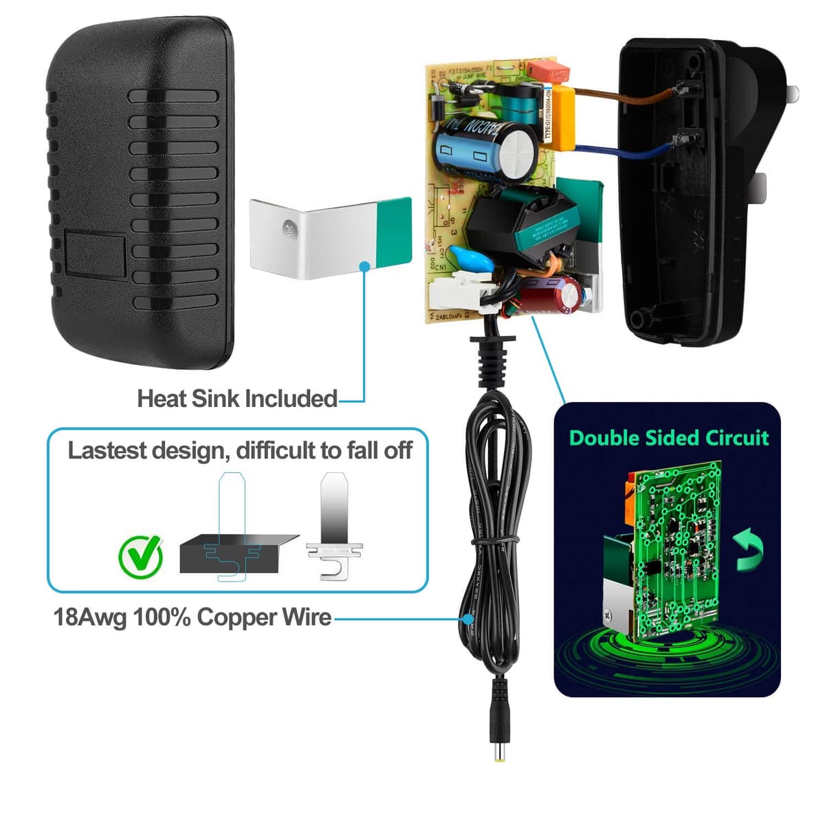 EFISH 12V 3A 36W Power Supply,AC to DC Adapter with 7 Selectable Adapter Conversion Heads fit for Led Strips,CCTV Camera,Cisco Router,Router,Alarm bell,Case Fan,CE Approved — view 5