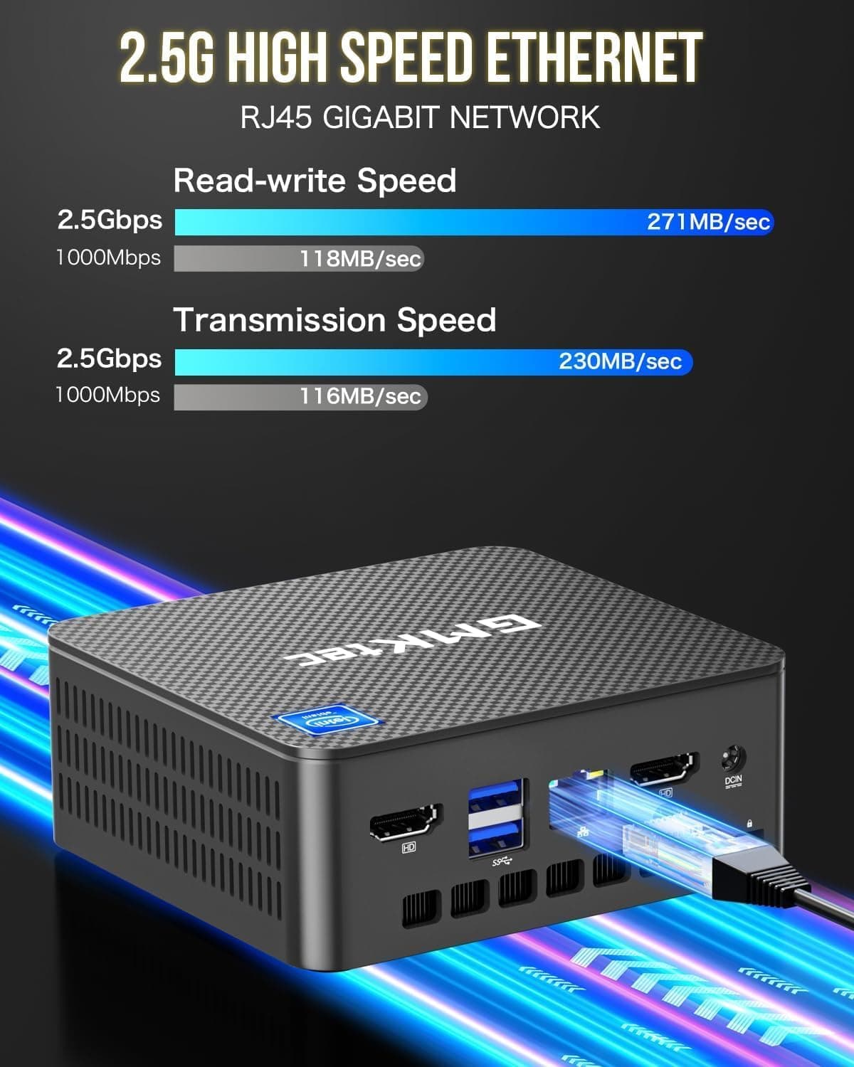GMKtec Mini PC, G3 PRO Intel Core i3-10110U (Beats 4300U/N150), 16GB DDR4 RAM (Dual Channel) 512GB PCIe M.2 SSD, Desktop Computer 4K Dual HDMI/USB3.2/WiFi 6/BT5.2/2.5GbE for Office, Business — view 5