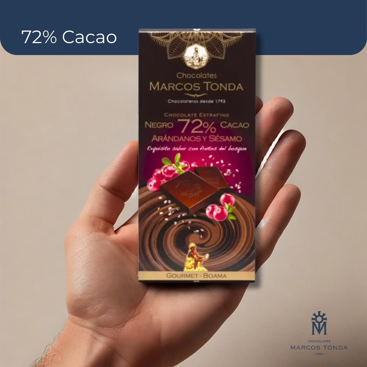 Chocolates Marcos Tonda – Chocolate Negro 72% Gourmet Con Almendras, Arándanos Y Sésamo X5 | Chocolate Con Almendras 100g | Chocolate Gourmet | Desde 1793 — view 5