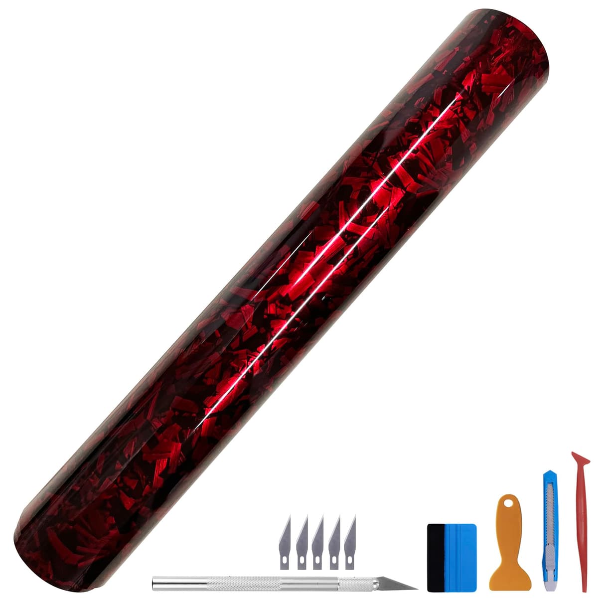 Forged Carbon Fiber Red-silver Vinyl Wrap Sticker Free Bubble Air Release DIY Decal Car Auto Vehicle Morotcycle Self Adhesive (Red-silver, 30cm x 150cm) — view 27
