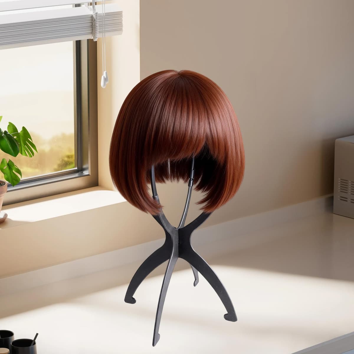 2 Piezas 50cm Soportes para Pelucas de Plástico para Exhibir y Airear Pelucas, Soporte de Peluca Portátil Plegable, Altura Ajustable de 35 a 50 cm, para Cabello Largo, Sombreros y Gorros (Negro) — view 5