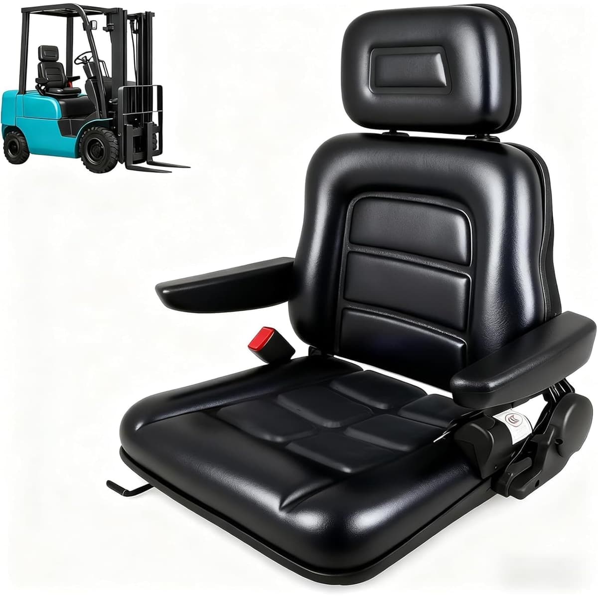 Universal Adjustable Forklift Seat, Tractor Seat with Armrest Headrest and Automatic Seatbelt, 26-27.5 In Height Adjustable Waterproof Loader Forklift Seat for Garden Tractor, Bucket, Excavator