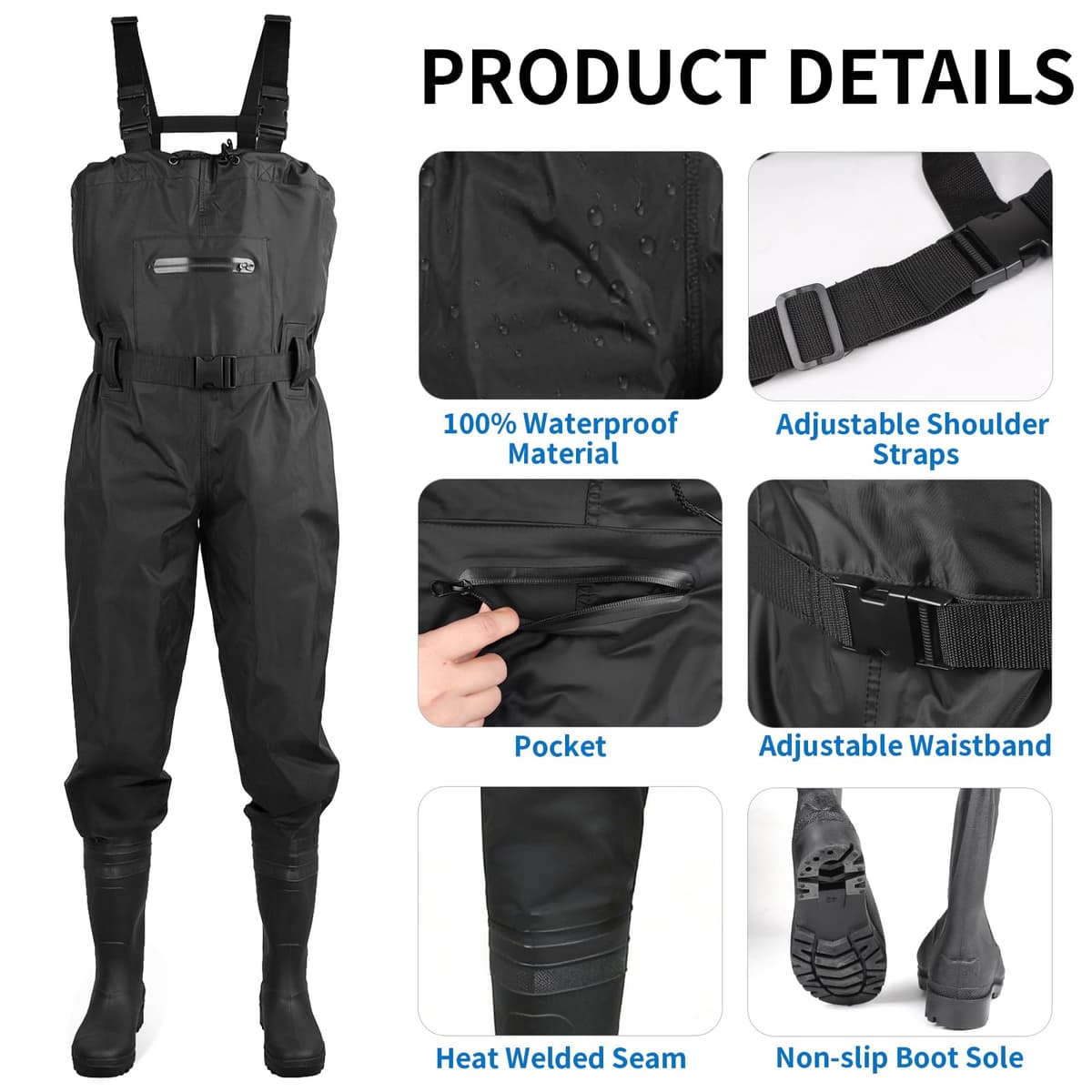 SWAWIS Vadeadores de Pesca para Hombres Impermeables Transpirables Mujeres Caza Vadeadores Transpirables e Impermeables, Ideales para Obras de Construcción, Pesca y Granjas 42-46W — view 2
