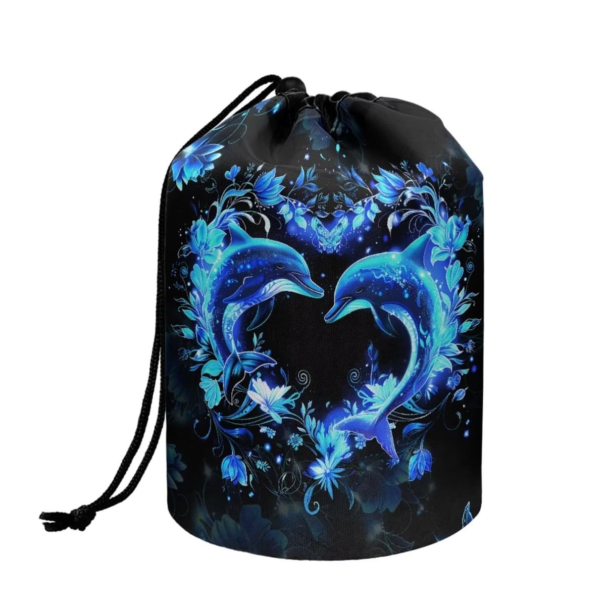chaqlin Neon Dolphin Travel Cosmetic Bags Barrel Makeup Bag,Women Girls Portable Foldable Cases Multifunctional Toiletry Bucket Bags Round Organizer Storage Pocket