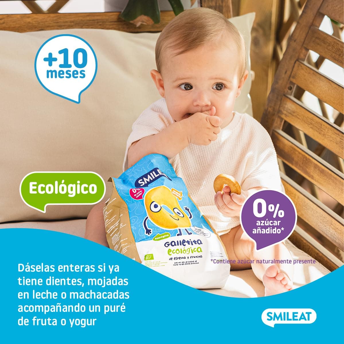 Smileat - Galletas de Espelta y Fruta para Peques 10+ meses - Sin Azúcar Añadido, Con Aceite de Oliva Virgen Extra- Perfectas Como Snack o Merienda - 220g — view 3