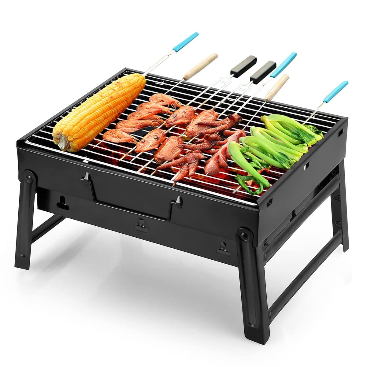 Uten Barbacoas Portátiles de Carbón, Parrilla de Acero Inoxidable para Ahumar y Acampar al Aire Libre, Char Broil BBQ Pit Grill (Mediano), Negro — view 9