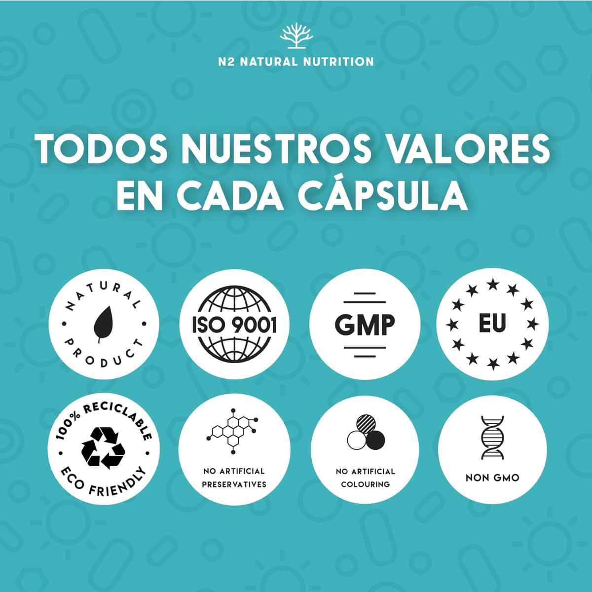 Probioticos 150 mil millones UFC y 20 Cepas. Máxima concentración de Probioticos y Prebioticos intestinales y Zinc. Terapia de choque 76 Días. Colon irritable y gases. Vegano. CE. N2 Natural Nutrition — view 8