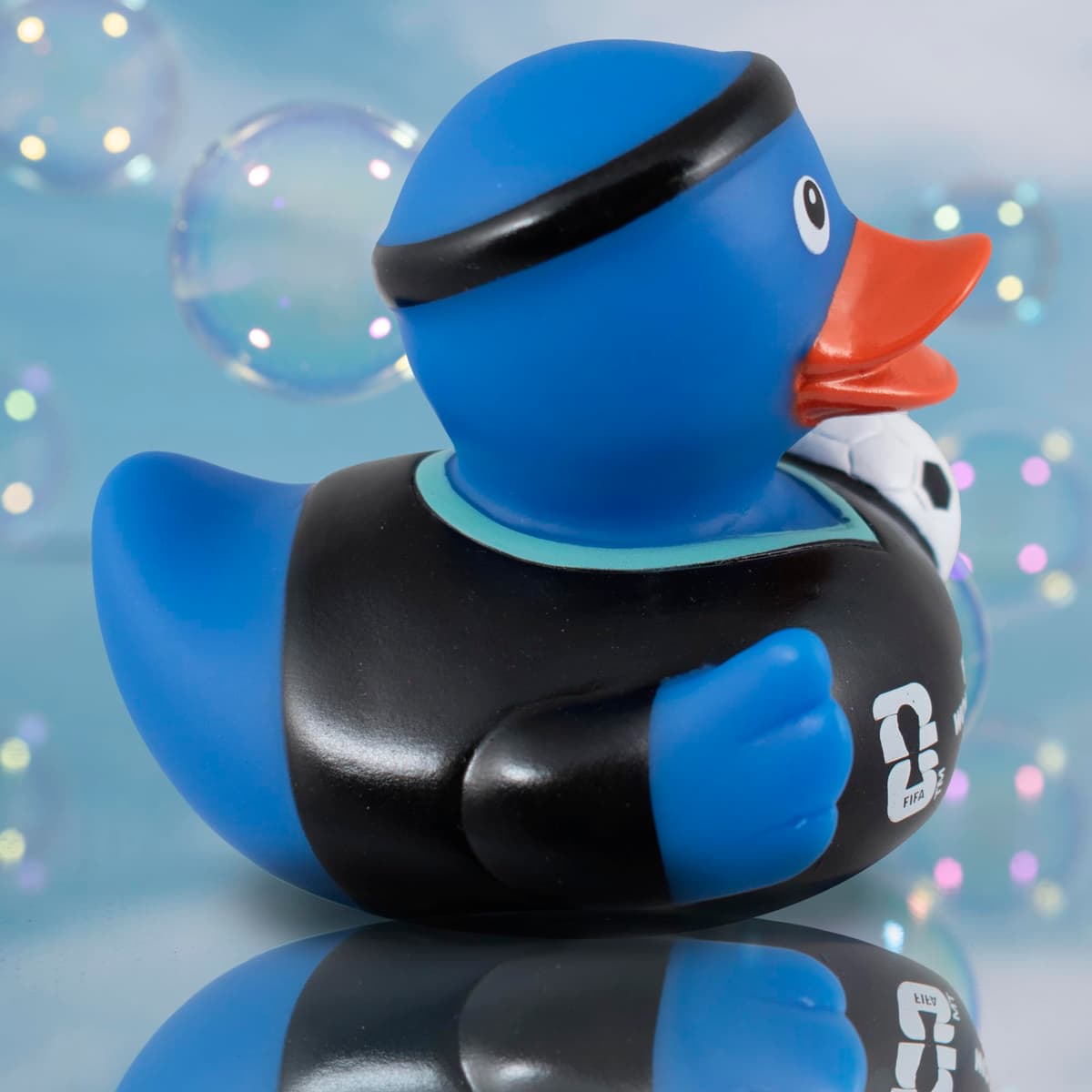 Hy-Pro Officially Licensed FIFA World Cup 2026 Rubber Duck - Bath Toy with Headband & Shirt Holding Ball, Collectible Football Mascot for Supporters, Fun & Nation Pride Display - Blue — view 3