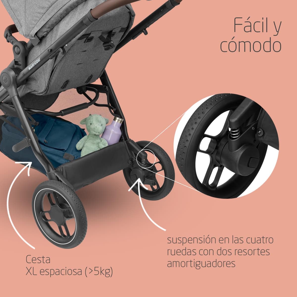 Maxi-Cosi Zelia S Trio Cochecito Bebe 3 Piezas, 0 - 4 Años, hasta 22 kg, Plegable, Compacto y Reclinable Silla de Paseo, con CabrioFix S i-Size Silla Coche Bebe, Accesorios, Bolso Cambiador, Gris — view 3