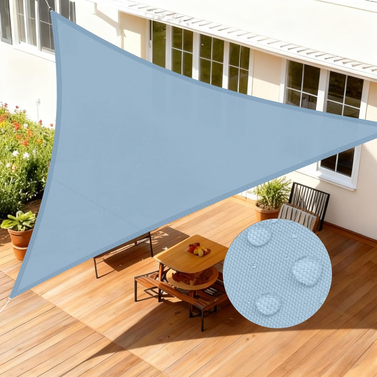 LOVE STORY Toldo Vela de Sombra Impermeable Triangular 3x3x3m Protección Rayos UV PES Toldos para Patio, Exterior Terrazas, Jardín, Balcon (Crema) — view 39