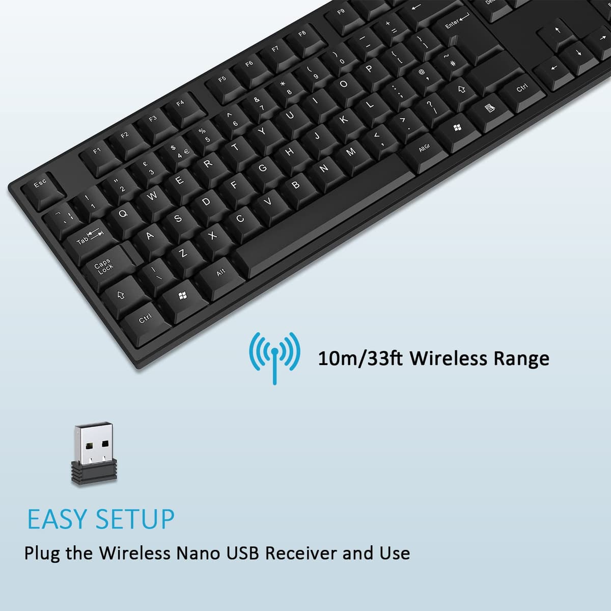 cimetech 2.4G Wireless Keyboard, QWERTY UK Full-Size Layout, USB Computer Keyboard with Numeric Keypad & Ergonomic Keys for Desktop/PC/Laptop/Surface/Smart TV/Notebook and Windows - Black — view 4