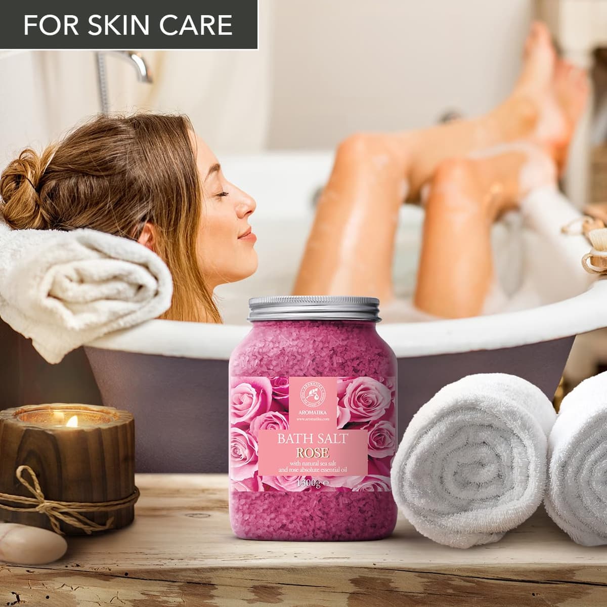Rose Bath Salts 1300g - Natural Rosewood Oil & Rose Extract - Best for Relaxing - Good Sleep - Beauty - Bathing - Body Care - Wellness - Relax - Aromatherapy - Spa - De-Stress Bath Salts — view 5