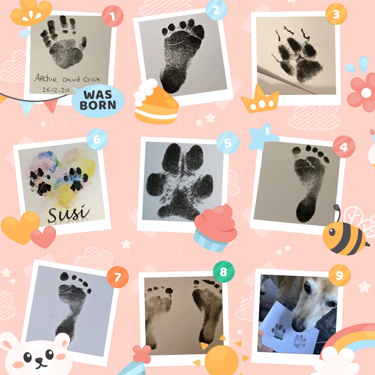 Nabance Baby Handprint and Footprint Kit, 3 Ink Pads with Clean-Touch, 6 Imprint Cards, Pet Paw Inkless Print, Safe Non-Toxic for Feet and Hands, Family Keepsake - Black — view 4