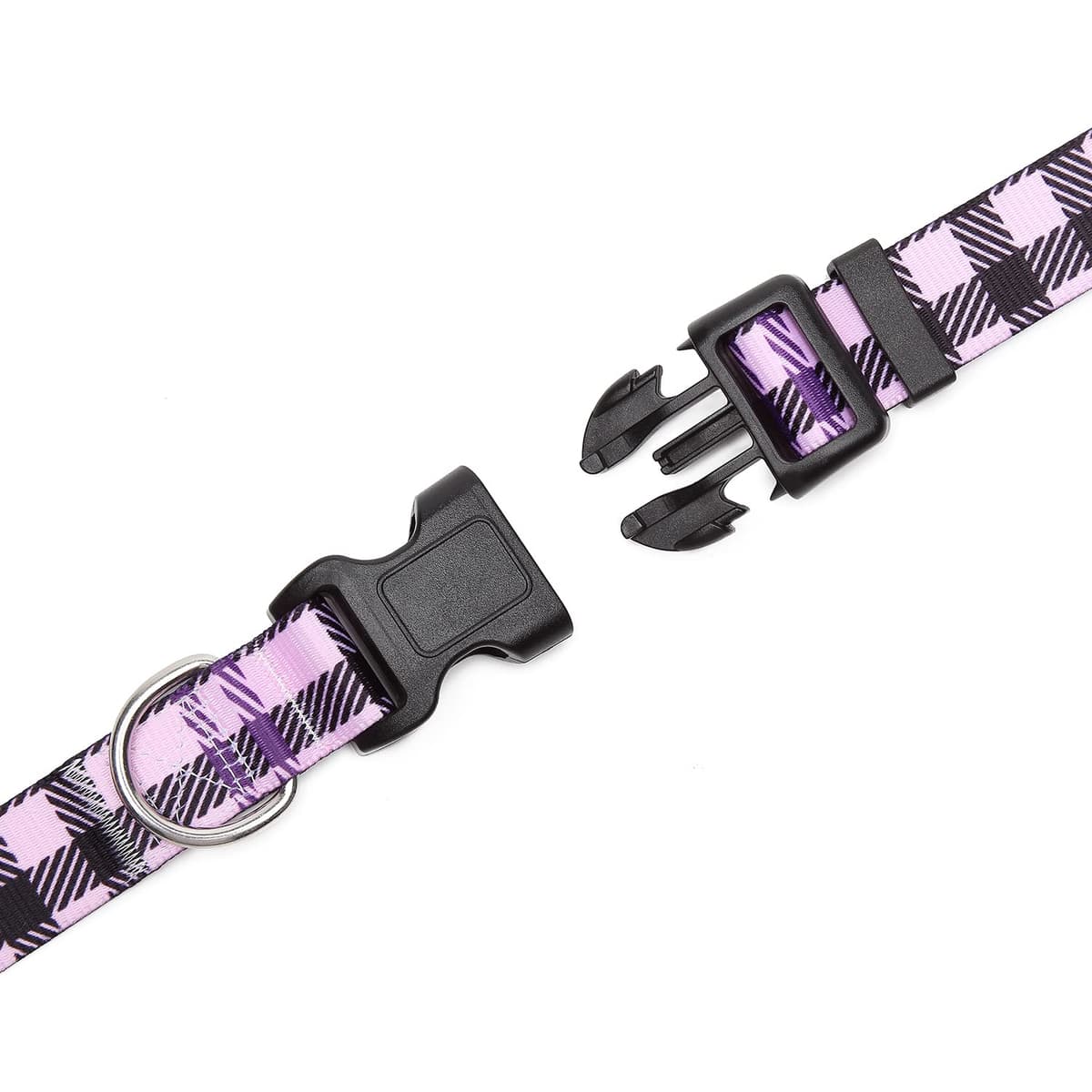 Adjustable Nylon Dog Collar with Patterns, Soft Comfy Pet Collar for Small Medium Large Dogs (S, Purple Plaid) — view 6