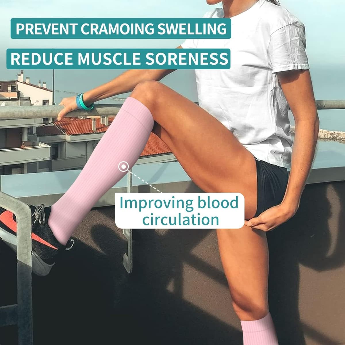 DRESHOW 4 Pares Calcetines de Compresión para Mujeres y Hombres Circulatorio Mejor Soporte para Atletismo, Running, Ciclismo, Viajar — view 4