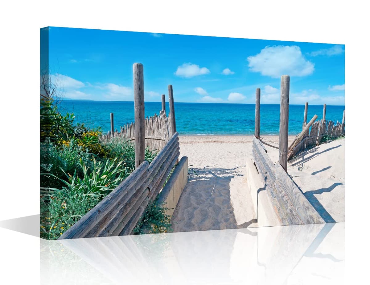 TISHIRON Wall Art Sandy Beach Sunrise Pictures Painting on Canvas Wall Art Modern Framed Seaside Canvas Prints Ready To Hang(24X16in) — view 14