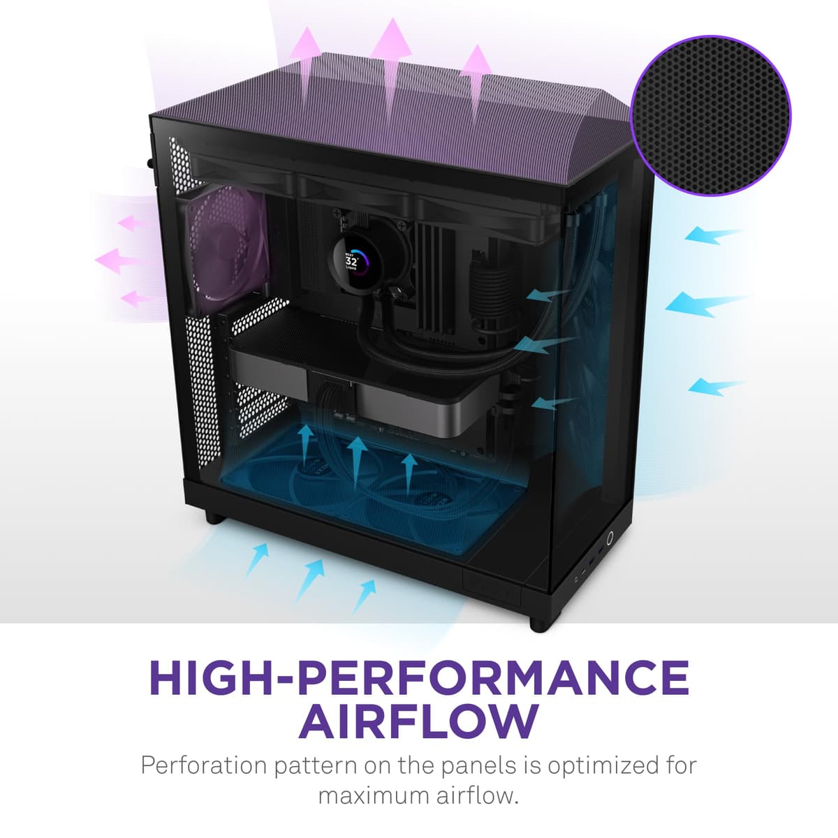NZXT H6 Flow | CC-H61FB-01 | Compact Dual-Chamber Mid-Tower Airflow Case | Panoramic Glass Panels | High-Performance Airflow Panels | Includes 3 x 120mm Fans | Cable Management | Black — view 5