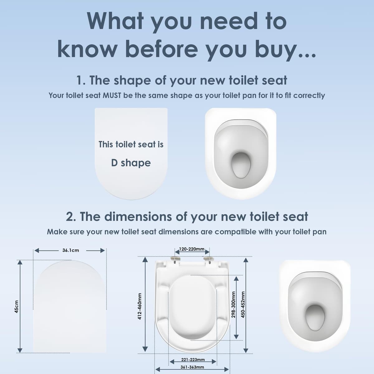 AQUALONA® Premium Thermoplastic Toilet Seat Soft Close Hardwearing Seat with Two Button Hinge Release D Shaped Easy to Clean Simple Installation Top and Bottom Fittings (White - D Shape) — view 2