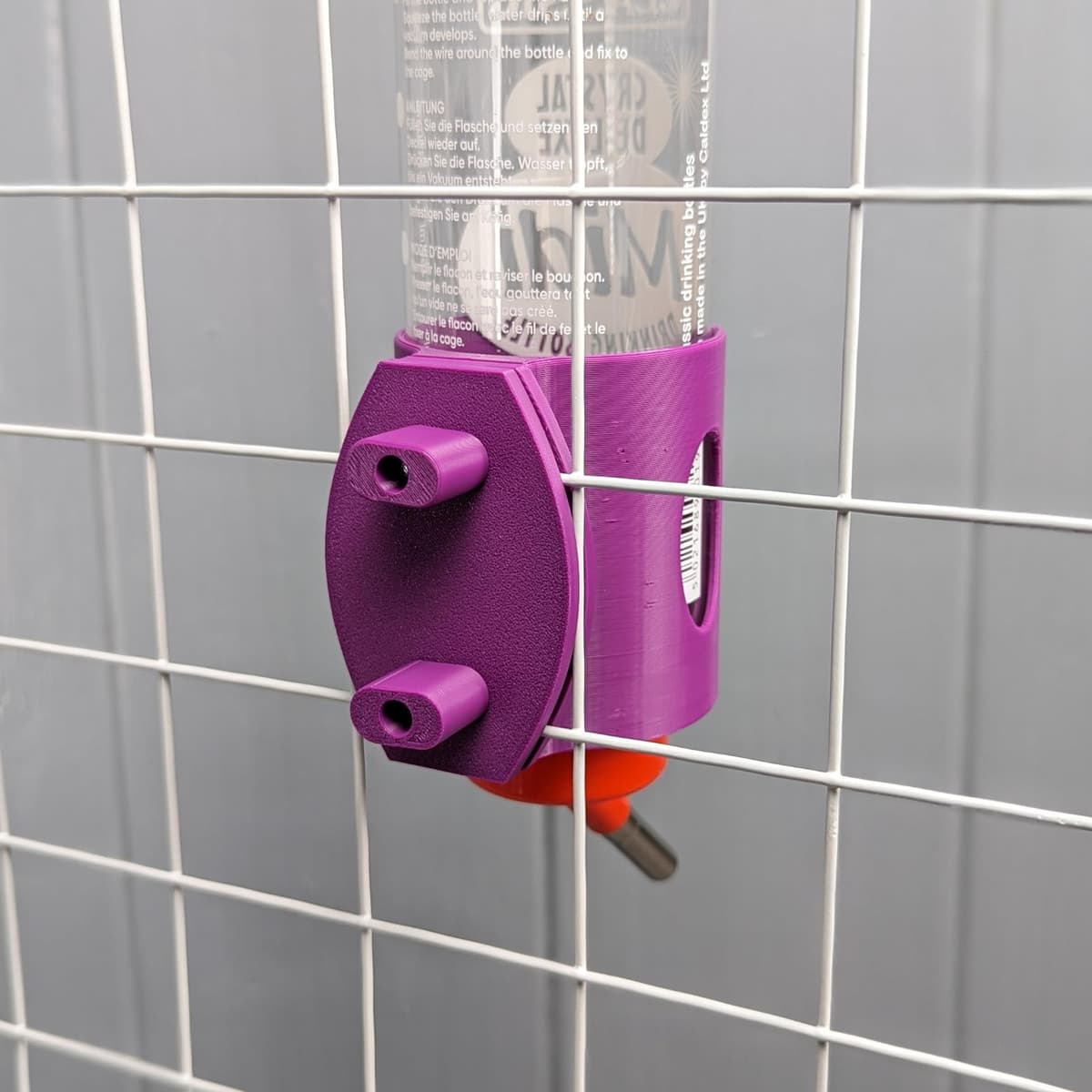 Guinea Pig & Rabbit Water Bottle Holder For Wall and Cage Mounting (Giant, Electric Purple) — view 2
