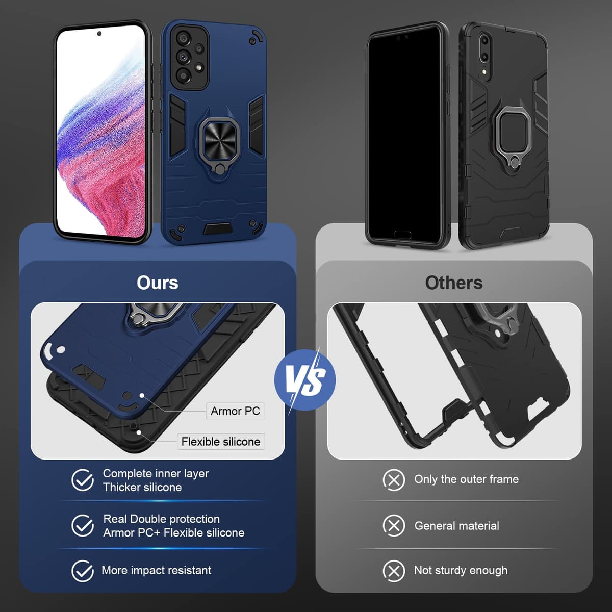 Funda para CMF Phone 2 Pro, Carcasa Antigolpes con Soporte anular metálico, Case Protectora de Grado Militar, Negro — view 355