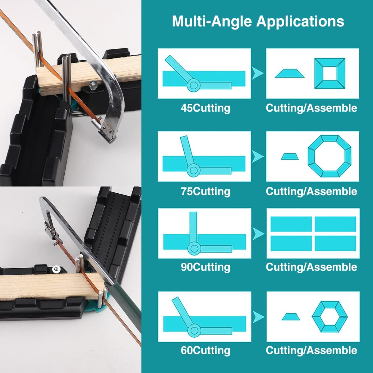 2 in 1 Mitre Measuring Cutting Tool, Miter Saw Protractor Measuring and Sawing, Mitre Angles Cutting Corner Clamp 85-180°Angle Measuring Tool for Home Improvement Carpentry Work — view 3