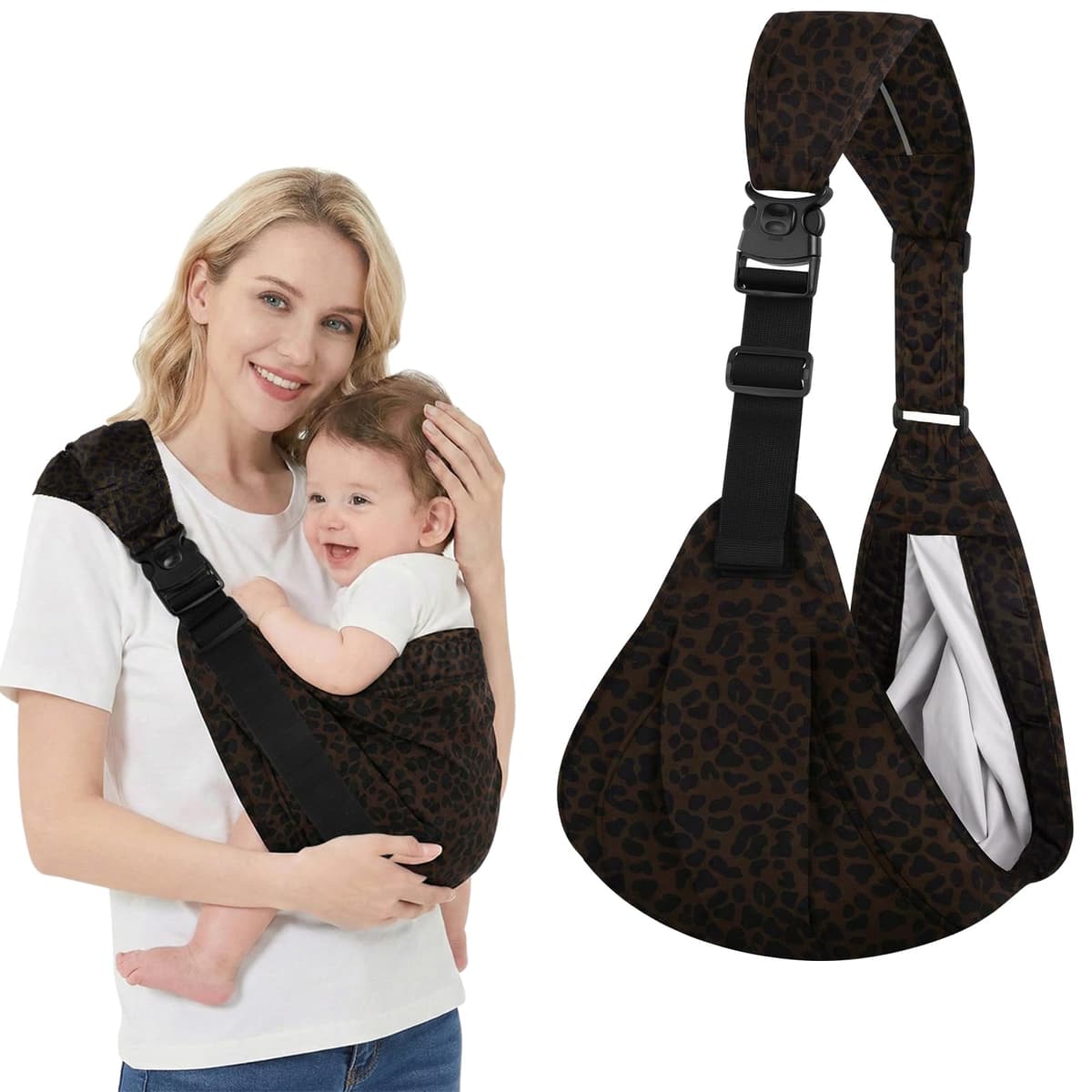 Baby Carrier, Portable Toddler Sling Carrier with Adjustable Thick Shoulder Straps, Soft Baby Sling for Newborn Up to 3-24 Months, Breathable and Comfortable(Leopard)