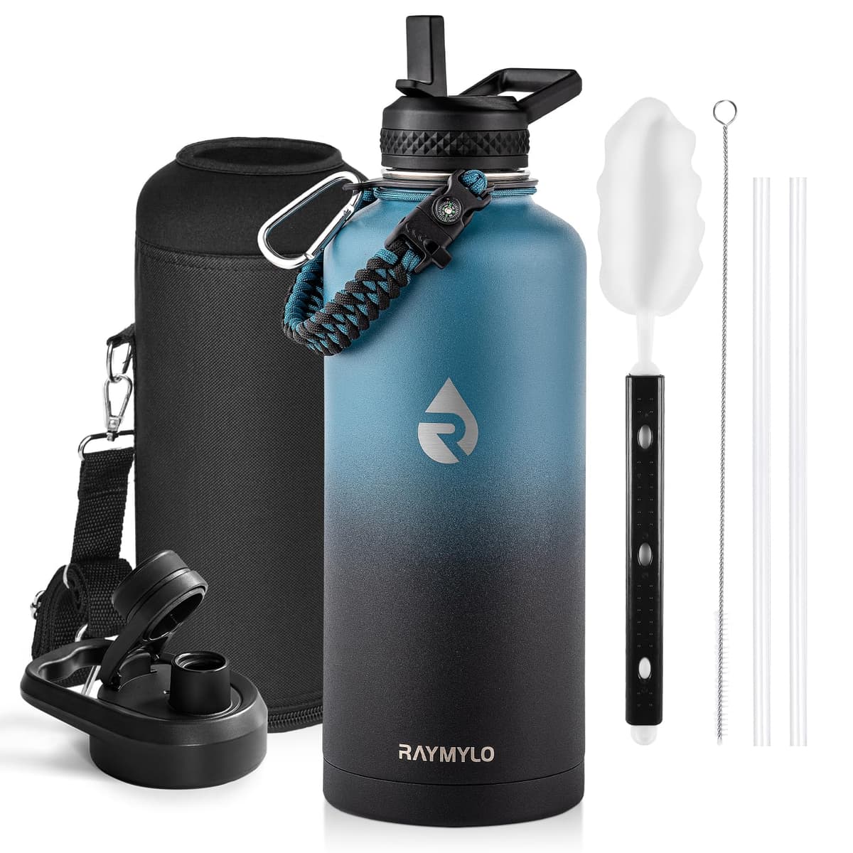 RAYMYLO One Gallon Water Bottle Insulated, Triple Walled Vacuum Stainless Steel (Cold for 48 Hrs), Leak Proof & Non-BPA, Large Water Flask Jug with Paracord Handle & Straw Spout Lids — view 8
