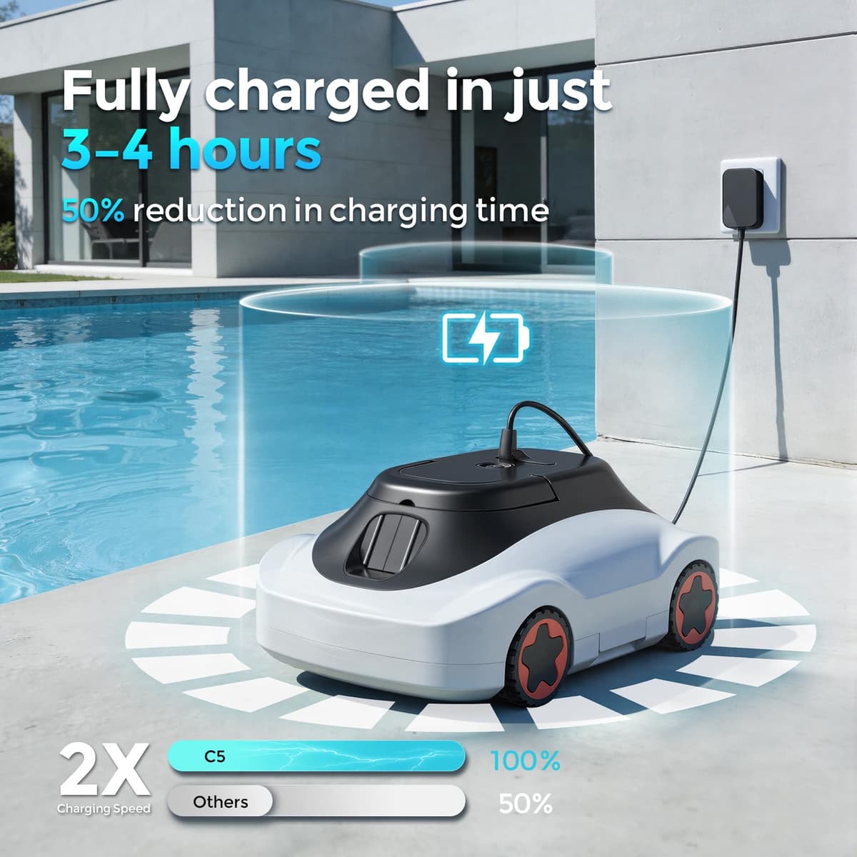 OUCAXIA C5 Cordless Robotic Pool Cleaner with 180-Min Runtime, 2.7L Large Filter Basket & Self Parking, Pool Vacuum for Above-Ground Flat Pools up to 2200 Sq.Ft (Whiteblack) — view 8