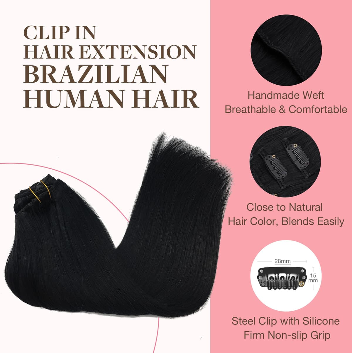 GOO GOO Clip in Hair Extensions Human Hair, 18inch 150g 9Pcs, #2 Dark Brown, Hair extensions for women, Human Hair Extensions Clip in — view 263