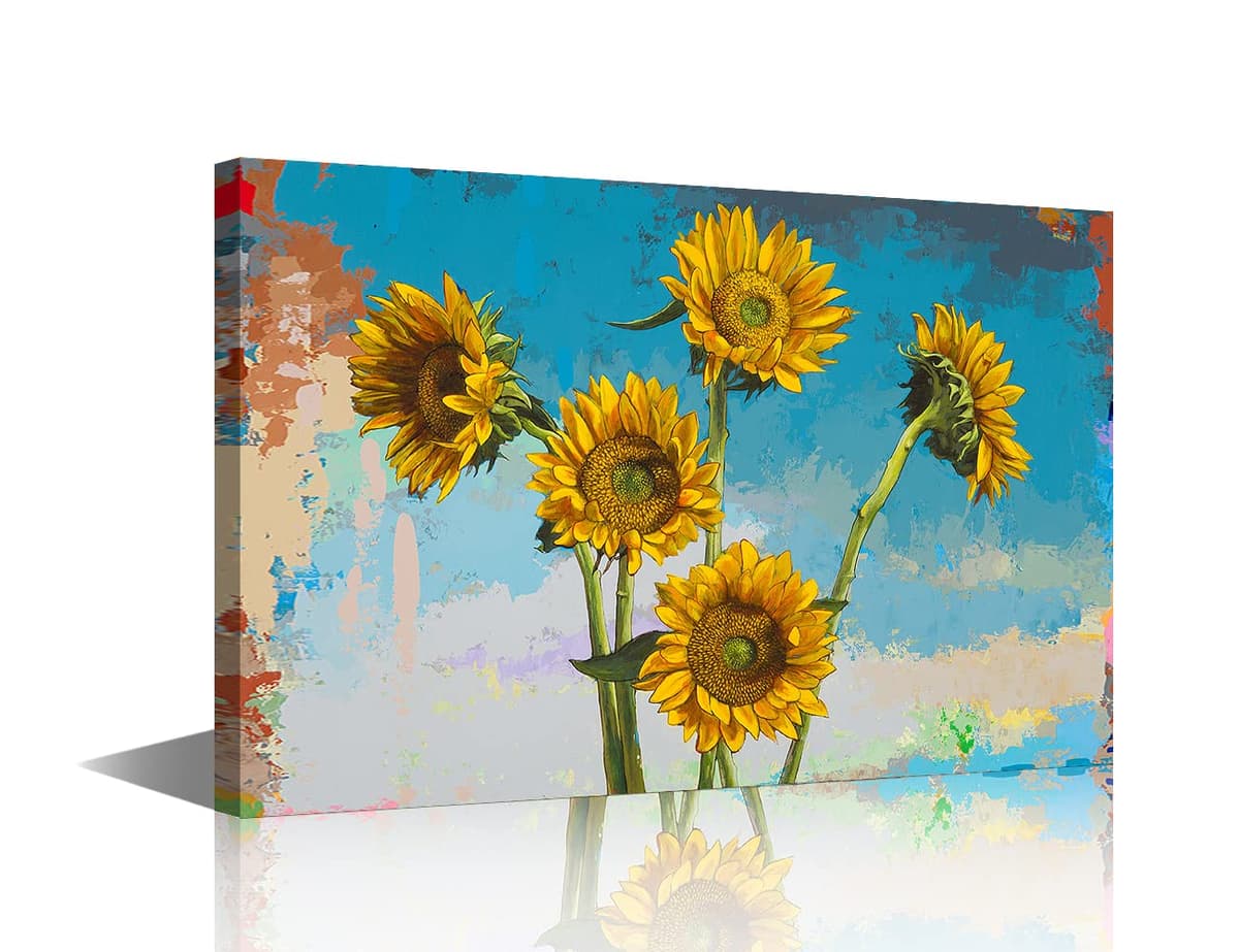 TISHIRON Rustic Yellow Sunflower in Vase Farmhouse Cottage Countryside 18"x12" Canvas Wall Art Prints Framed Picture Photo Painting Home Decor Ready to Hang — view 35