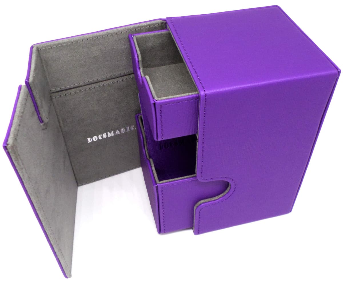 docsmagic.de Premium Magnetic Tray Box (100) Purple + Deck Divider - MTG - PKM - YGO - Caja Púrpura