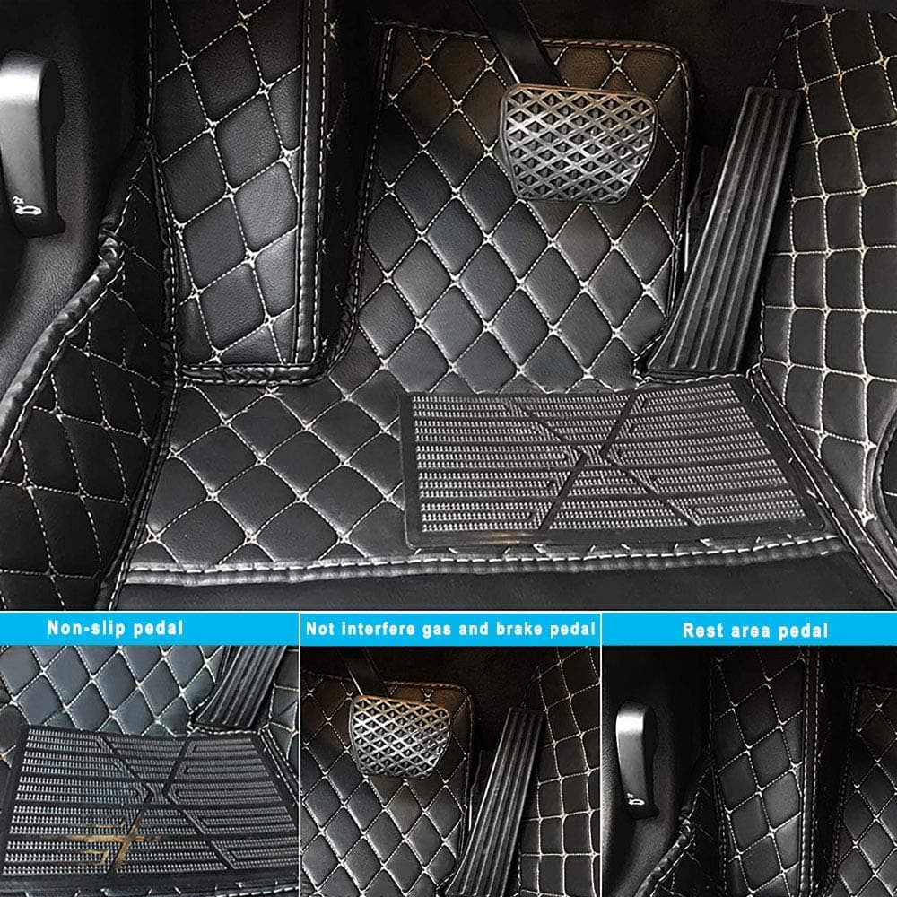 Maidao Custom Car Floor Mats for Bmw 1/2/3/4/5/6/7/8 Series X1 X2 X3 X4 X5 X6 X7 Z4 I3 I4 Z4 M3 M4 Floor Liner,PU Leather All-Weather Waterproof Right Hand Drive (Black Red — view 3