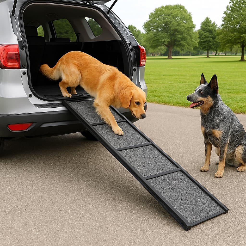 NK Rampa para Perros - Rampa Plegable, Antideslizantes, Ligera, Resistente, para Mascotas hasta 65kg, Uso Interior y Exterior, Tamaño 160 × 44 cm, Color Negro — view 3