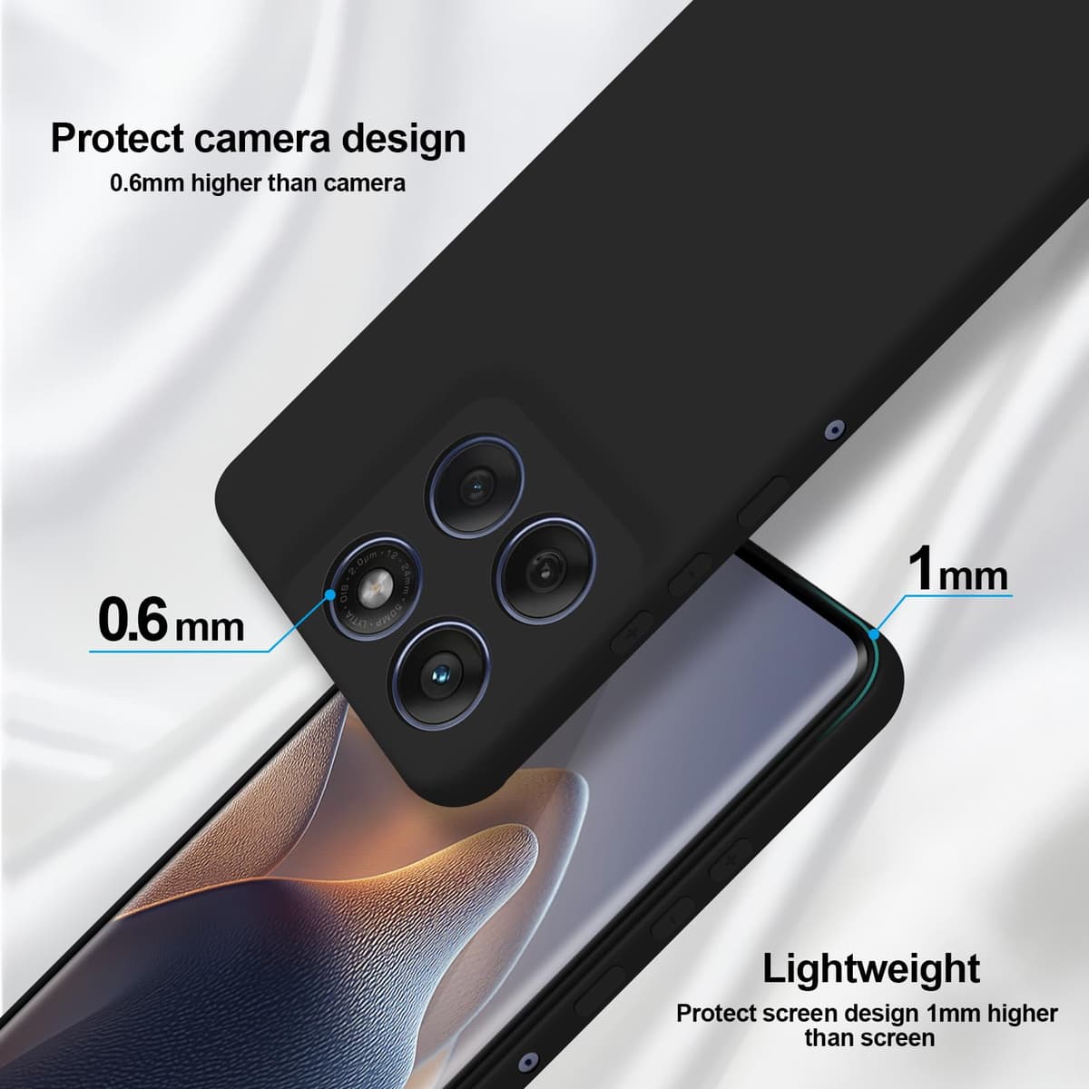 GiiYoon Funda para Motorola Edge 60 Fusion/Edge 60, Case de Silicona Suave de TPU Carcasa Protector de Goma Fexible Prueba Liviano y a Delgado de Golpes Antirrayas para Teléfono (Negro) — view 3