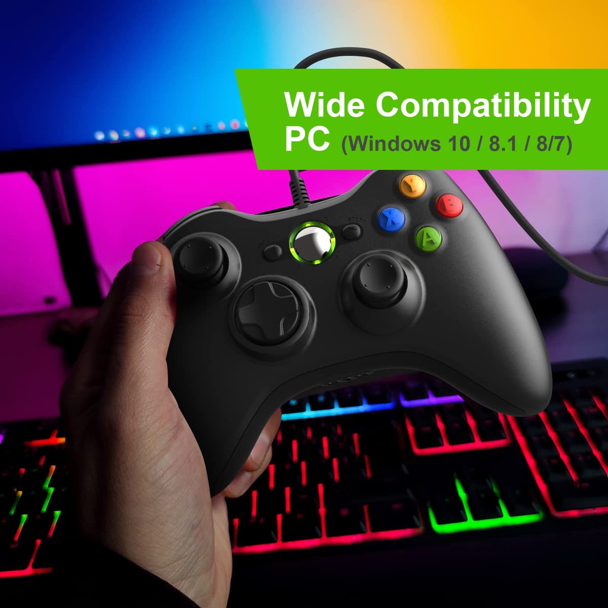 Mando para Xbox 360, Mando PC, USB Mando para Xbox 360/Xbox 360 Slim/PC Win7/8/10/11/XP Joystick Gamepad con Doble Vibración Wired Controlador — view 3