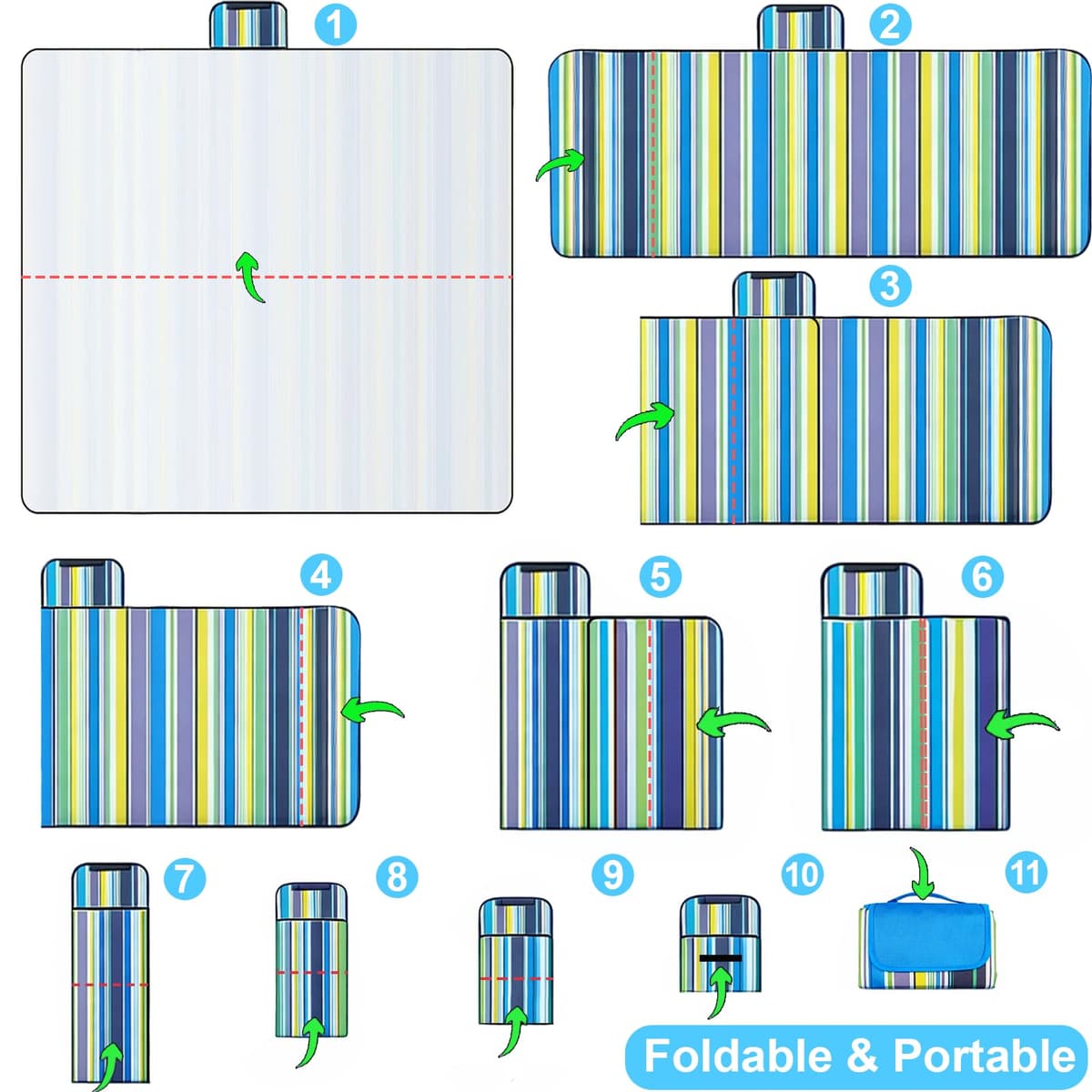 Waterproof Picnic Blanket 200x150cm, Foldable Picnic Rug with Sandproof & Slip-Resistant PVC Backing, Washable Outdoor Beach & Camping Mat with Carry Handle for Garden, Park & Family Outings — view 4