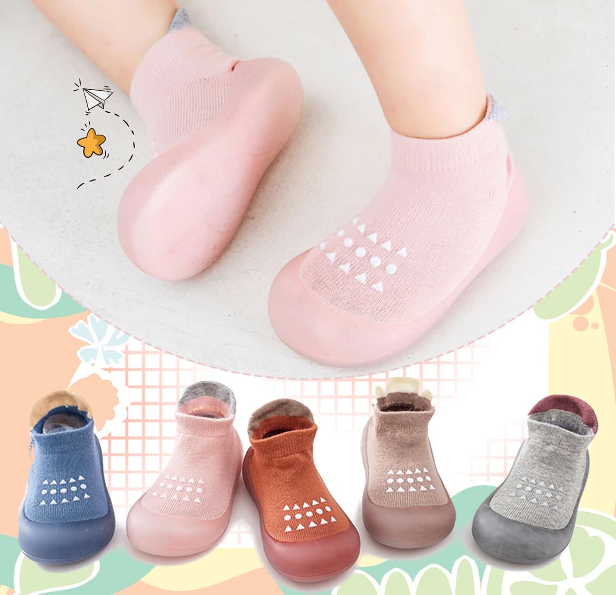 Zapatos Calcetines Bebé Niños Niñas Primeros Pasos Zapatos Bebé Calcetines Antideslizantes con Suela de Goma,6-24 Meses — view 5