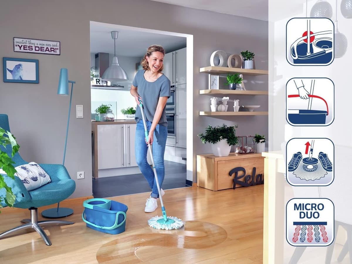 Leifheit Set de fregona rotatoria Clean Twist Disc Mop Ergo 2.0, fregona giratoria con cabezal Micro Duo, set de limpieza en húmedo — view 2