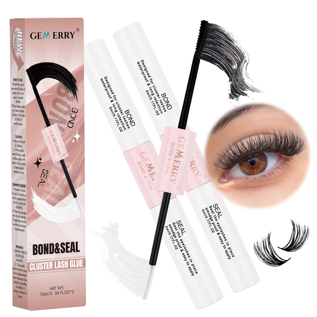 2 unidades de pegamento para pestañas GEMERRY 10 ml, Lash Bond and Seal, extensiones de pestañas, pegamento para extensiones de pestañas, pegamento de 7 días de retención y sellos