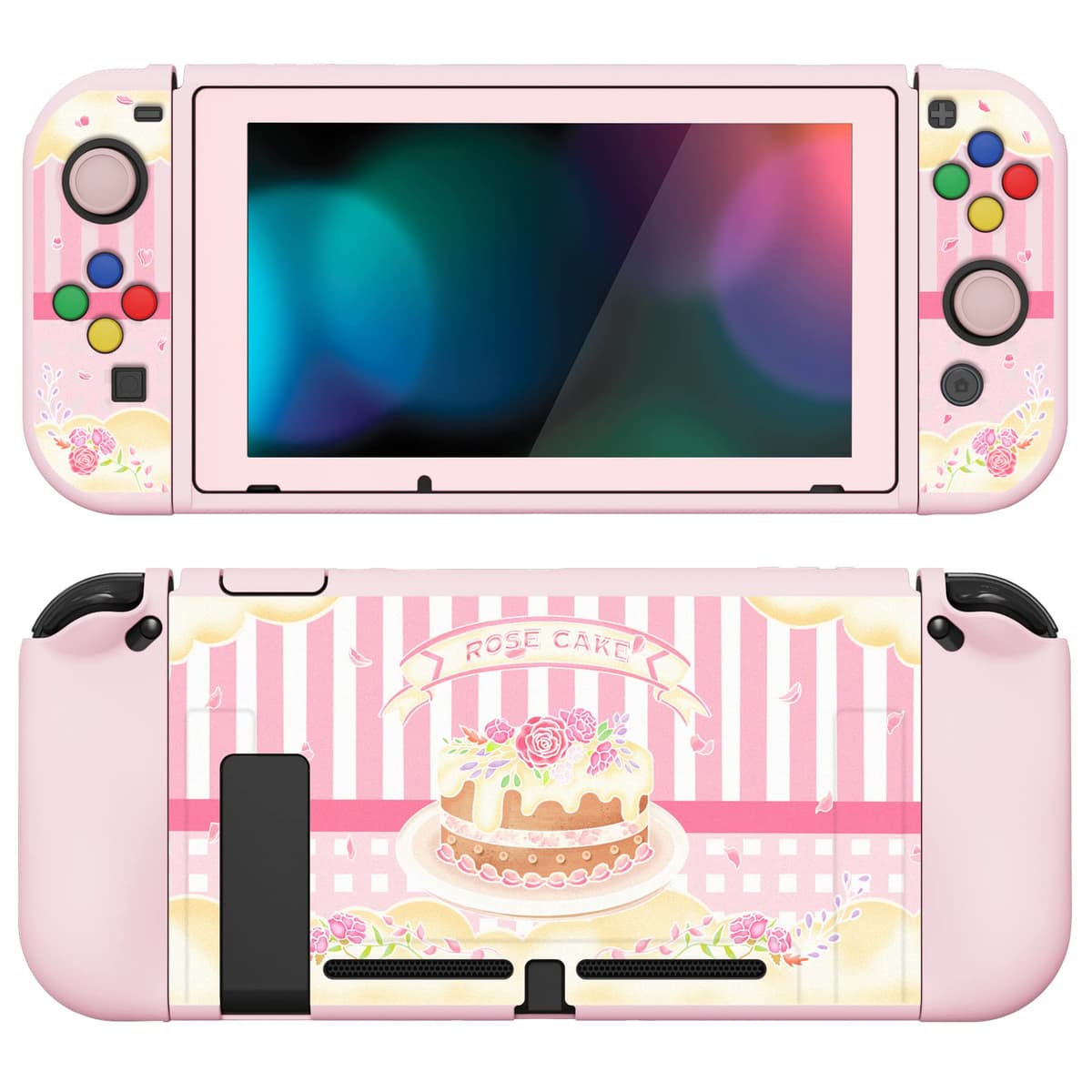 playvital ZealProtect Soft Protective Case for Nintendo Switch, Flexible Cover Protector for Switch with Screen Protector & Thumb Grip Caps & ABXY Direction Button Caps - Cherry Bunny & Cherry Bear — view 10