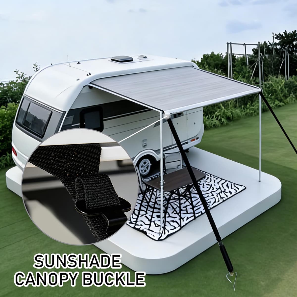 Awning Tie Down Kit for Motorhomes & Caravans, Universal Awning Storm Strap Kit with Adjustable Polyester Straps + Ground Anchors + Tension Springs + Storage Bag (Black) — view 4