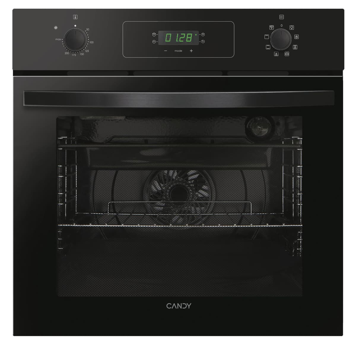 Candy Idea FIDCP N615 L, Multifunction Oven, 65L, 1 Tray and 1 Grid, Radial Fan, Aquactive Cleaning, Convection + Fan, 8 Functions, Push&Pull Controls, Double Glass Door, Black
