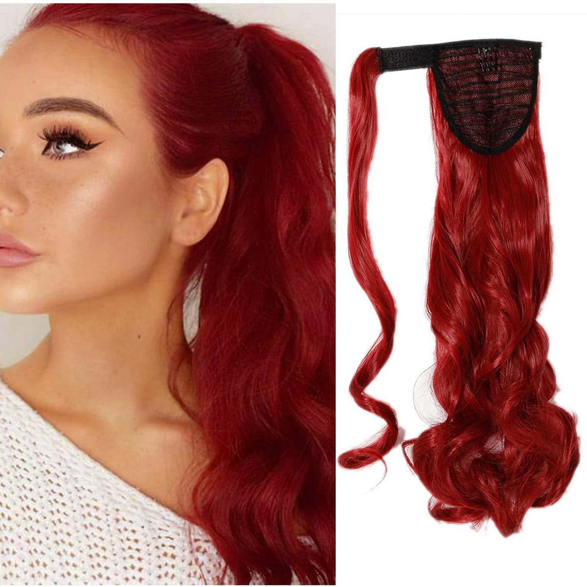 17"(43cm) SEGO Ponytail Long Synthetic Hair Looks Natural [Red Brown/Orange] Clip in Hair Extensions Curly Tail Ponytail Extension (90g) — view 16