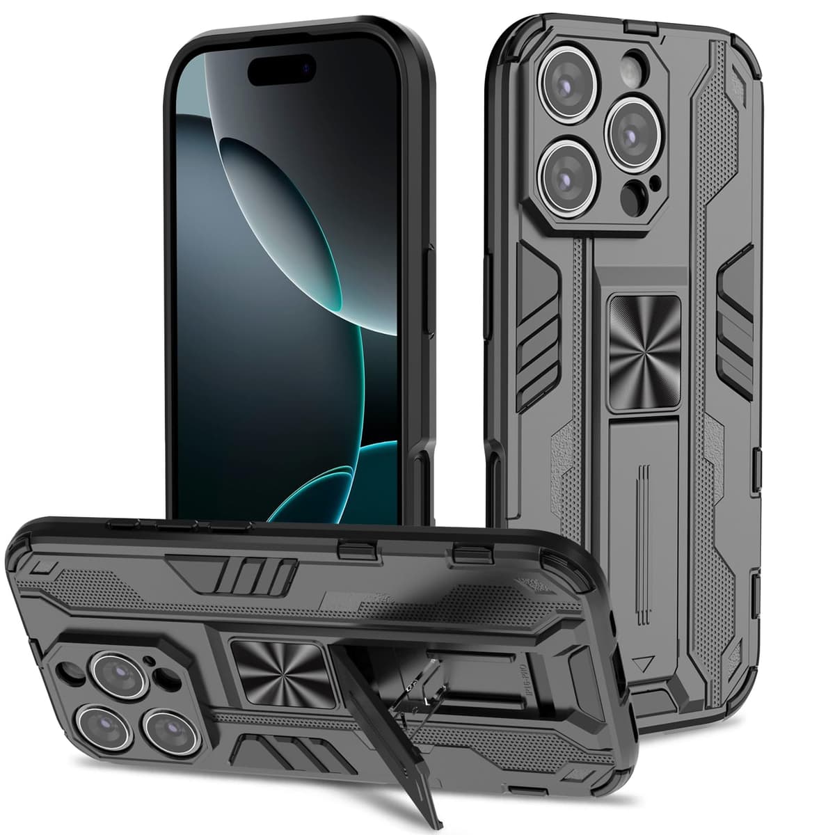 Funda para CMF Phone 2 Pro, Carcasa Antigolpes con Soporte anular metálico, Case Protectora de Grado Militar, Negro — view 1187