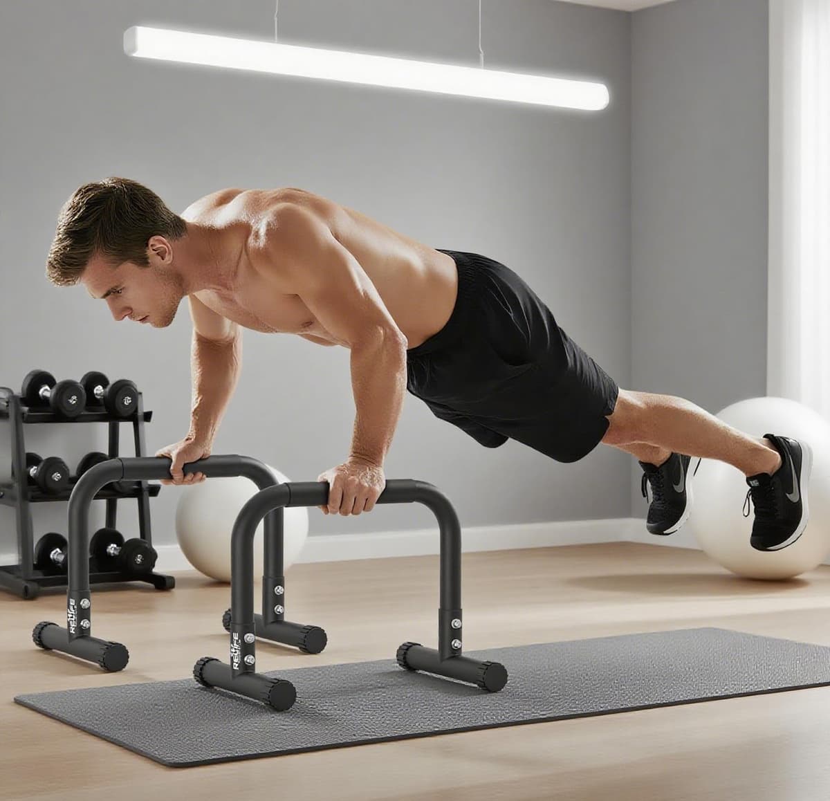 RELIFE REBUILD YOUR LIFE Dip Barras Paralelas Calistenia Gimnasio Casa Push Up Bars Stands Station Ajustable Entrenamineto Musculación Fitness Ejercicio Rehabilitacion Mini Dip Bar — view 5